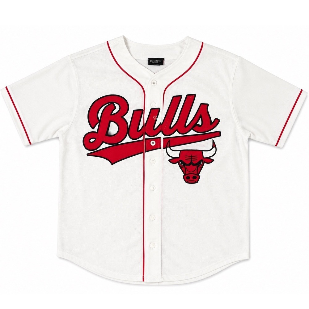 Chicago Bulls NBA Baseball Jersey White Red Button Down Mesh Shirt Men Small 66